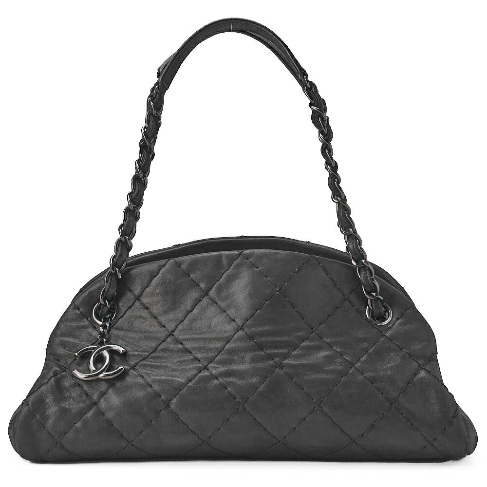 CHANEL Sparkle Leather Mademoiselle Coco Charm Boring Bag Black Black-Tone Hardware, Pre-Owned