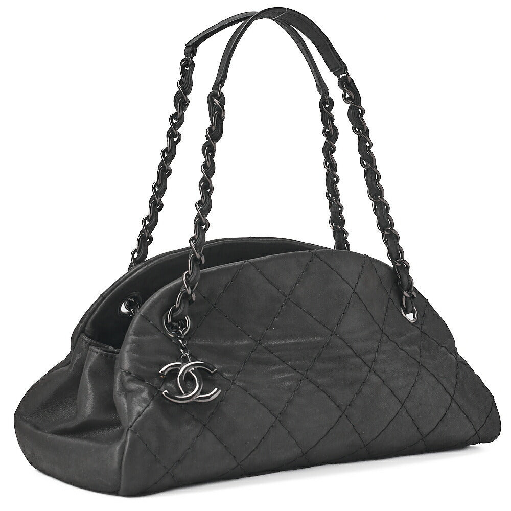 CHANEL Sparkle Leather Mademoiselle Coco Charm Boring Bag Black Black-Tone Hardware, Pre-Owned