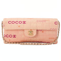 CHANEL Canvas Chocolate Bar Logo Print Chain Shoulder Salmon Pink Gold-Tone Hardware, Pre-Owned