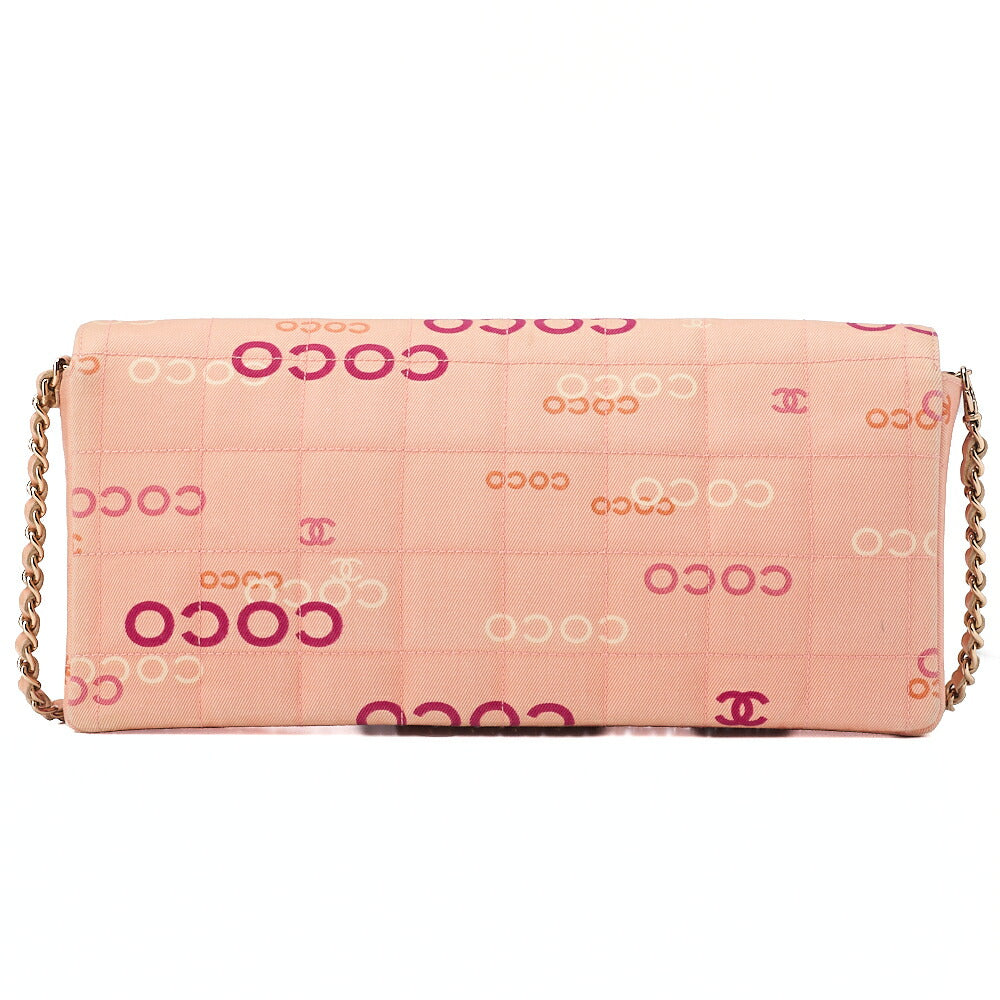 CHANEL Canvas Chocolate Bar Logo Print Chain Shoulder Salmon Pink Gold-Tone Hardware, Pre-Owned