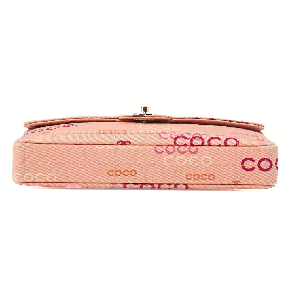 CHANEL Canvas Chocolate Bar Logo Print Chain Shoulder Salmon Pink Gold-Tone Hardware, Pre-Owned