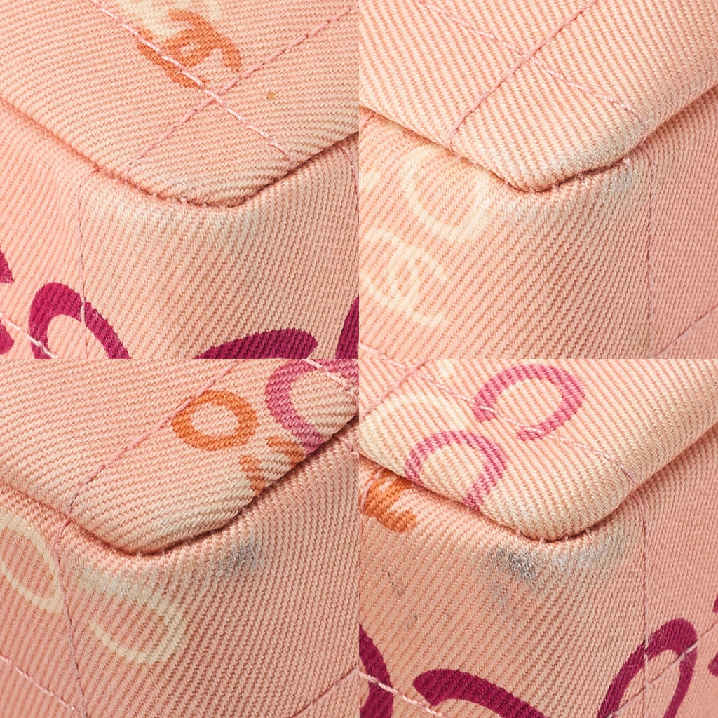 CHANEL Canvas Chocolate Bar Logo Print Chain Shoulder Salmon Pink Gold-Tone Hardware, Pre-Owned