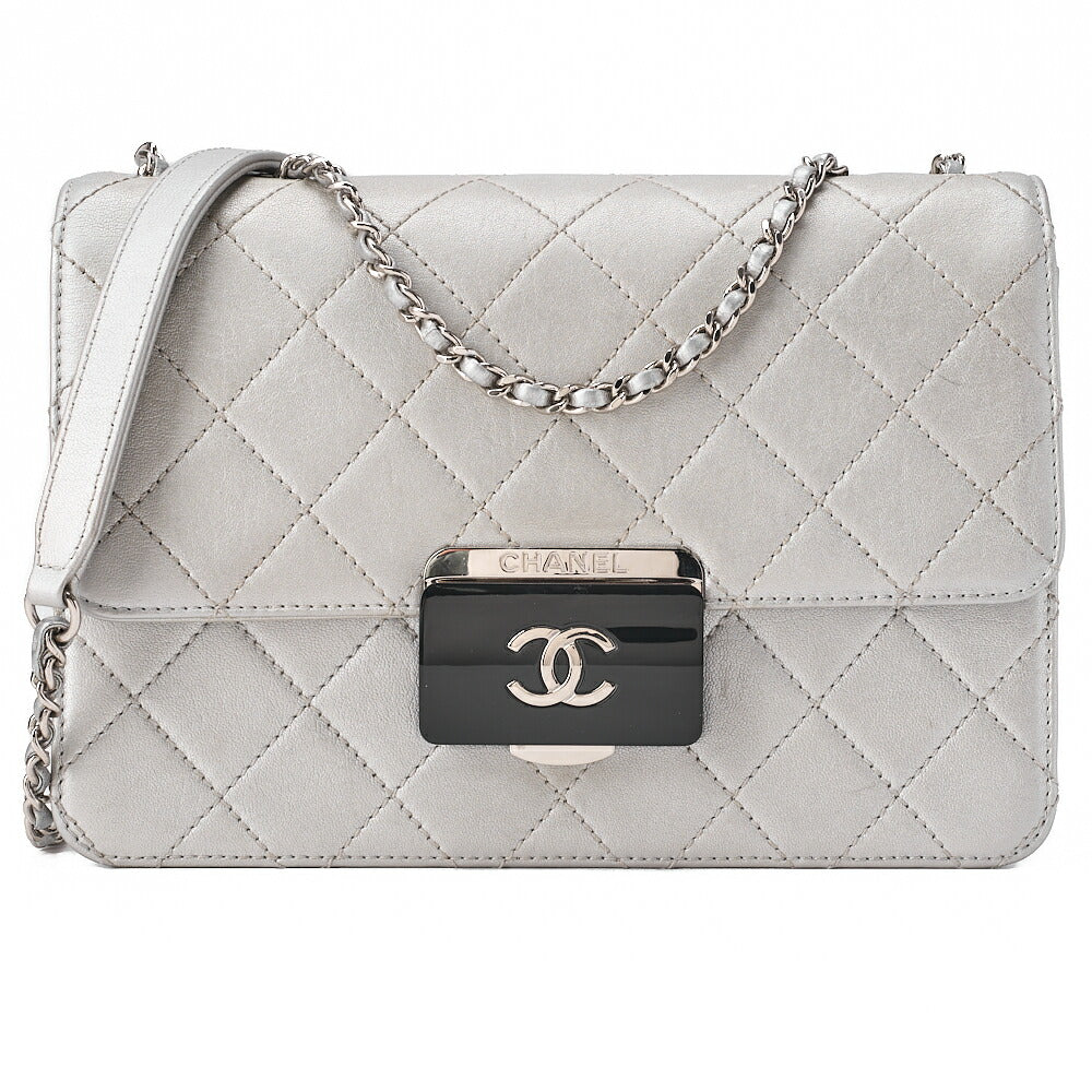 CHANEL Matelasse Beauty Lock Chain Shoulder Lambskin Silver Silver-Tone Hardware, Pre-Owned