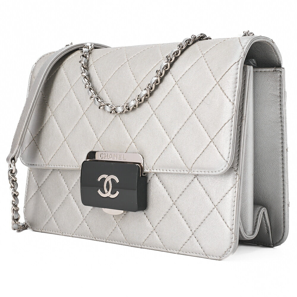 CHANEL Matelasse Beauty Lock Chain Shoulder Lambskin Silver Silver-Tone Hardware, Pre-Owned