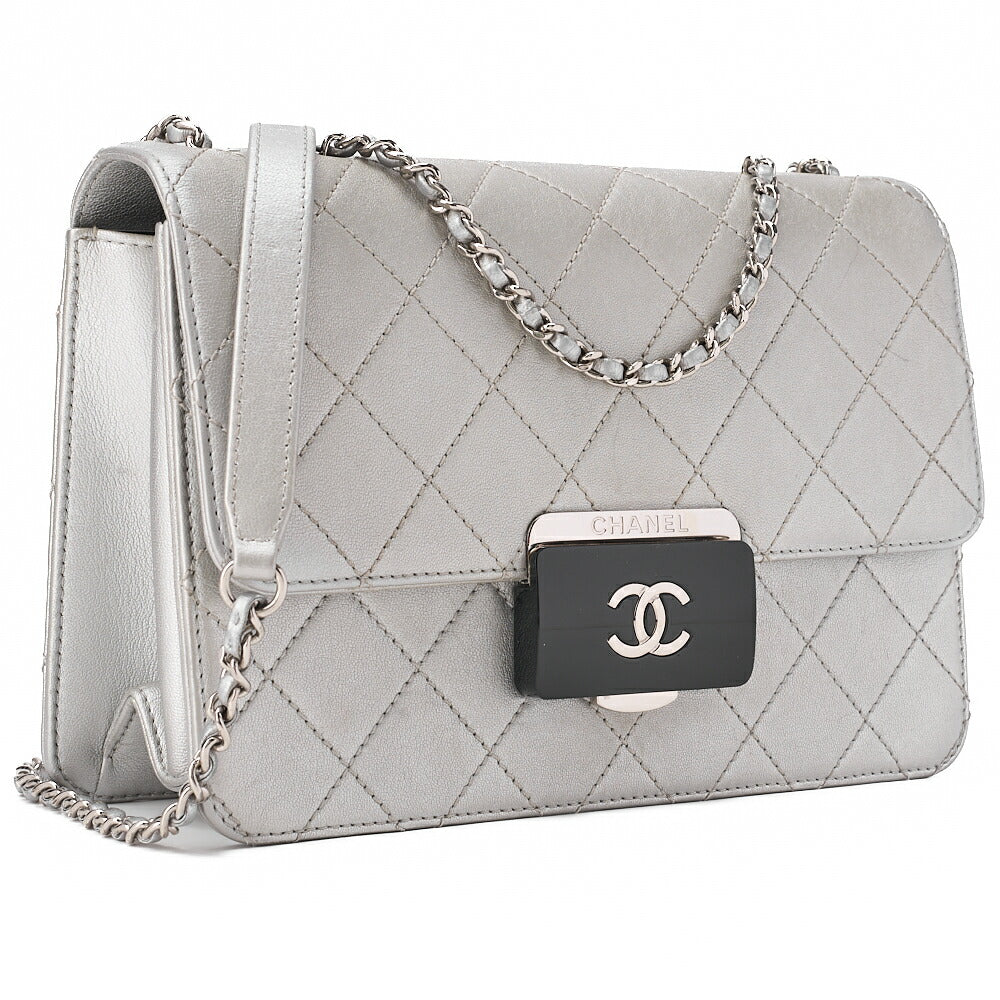 CHANEL Matelasse Beauty Lock Chain Shoulder Lambskin Silver Silver-Tone Hardware, Pre-Owned