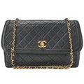 CHANEL Lambskin Matelasse Straight Flap 25cm Chain Shoulder Black Gold-Tone Hardware, Pre-Owned