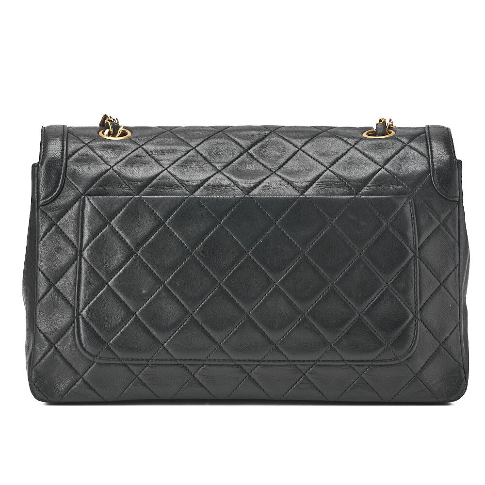 CHANEL Lambskin Matelasse Straight Flap 25cm Chain Shoulder Black Gold-Tone Hardware, Pre-Owned