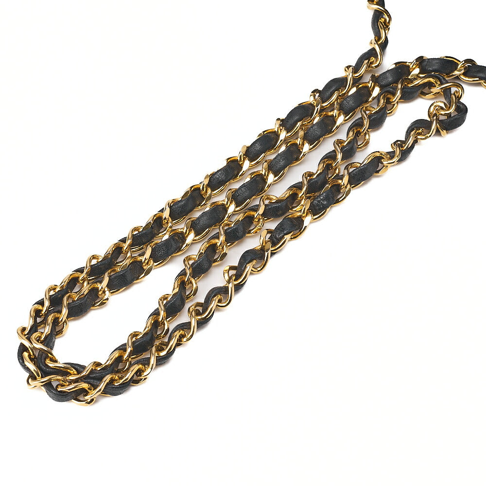 CHANEL Lambskin Matelasse Straight Flap 25cm Chain Shoulder Black Gold-Tone Hardware, Pre-Owned