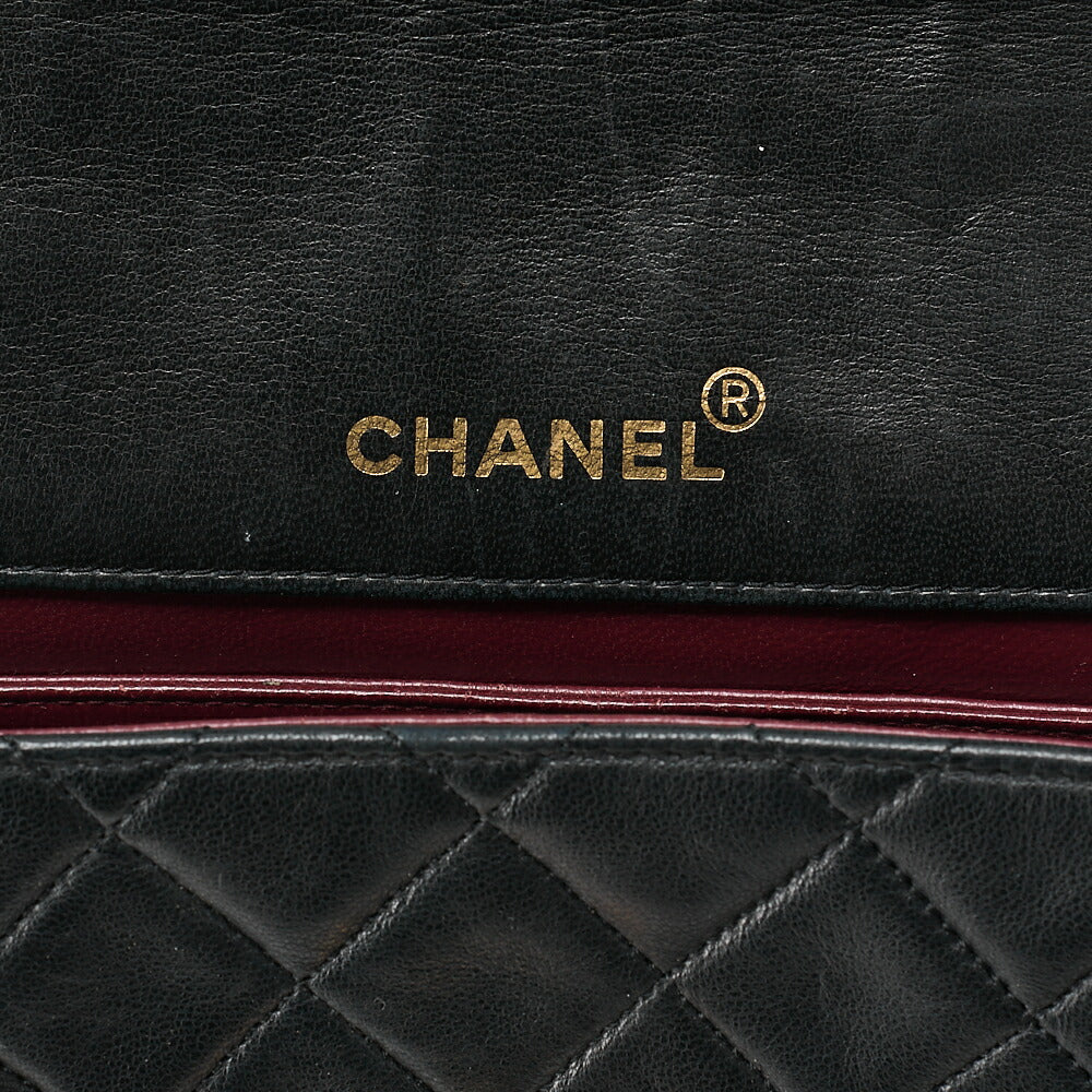 CHANEL Lambskin Matelasse Straight Flap 25cm Chain Shoulder Black Gold-Tone Hardware, Pre-Owned