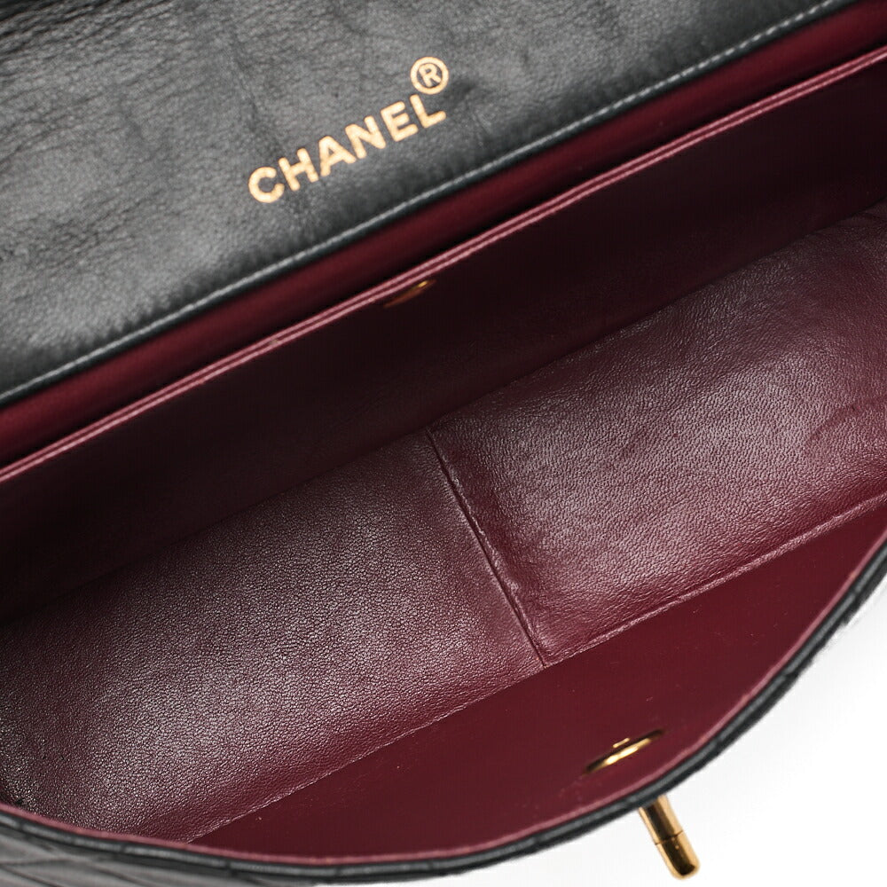 CHANEL Lambskin Matelasse Straight Flap 25cm Chain Shoulder Black Gold-Tone Hardware, Pre-Owned