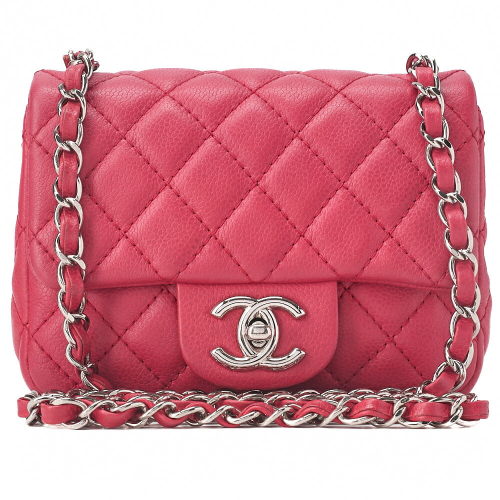 CHANEL Chain Shoulder Bag Mini Matelasse 17cm Caviar Skin Pink Silver-Tone Hardware, Pre-Owned