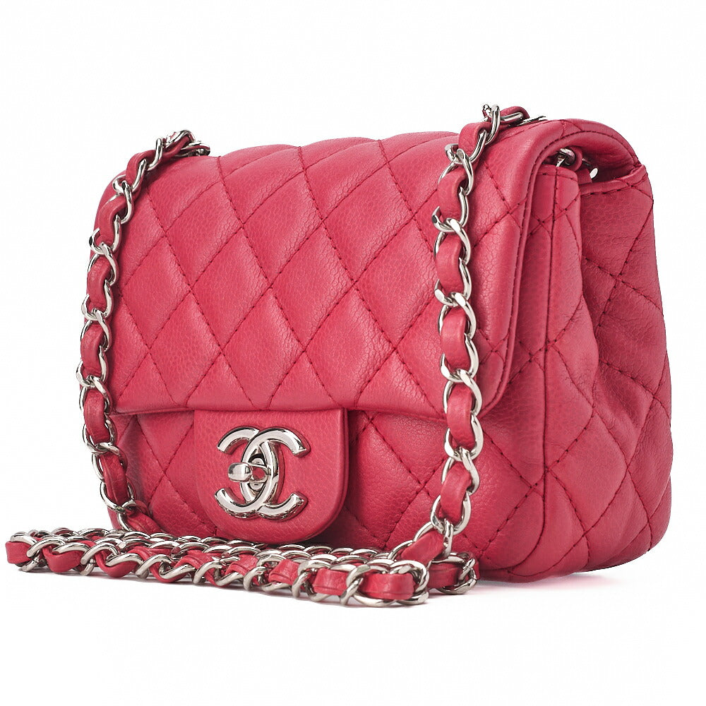 CHANEL Chain Shoulder Bag Mini Matelasse 17cm Caviar Skin Pink Silver-Tone Hardware, Pre-Owned