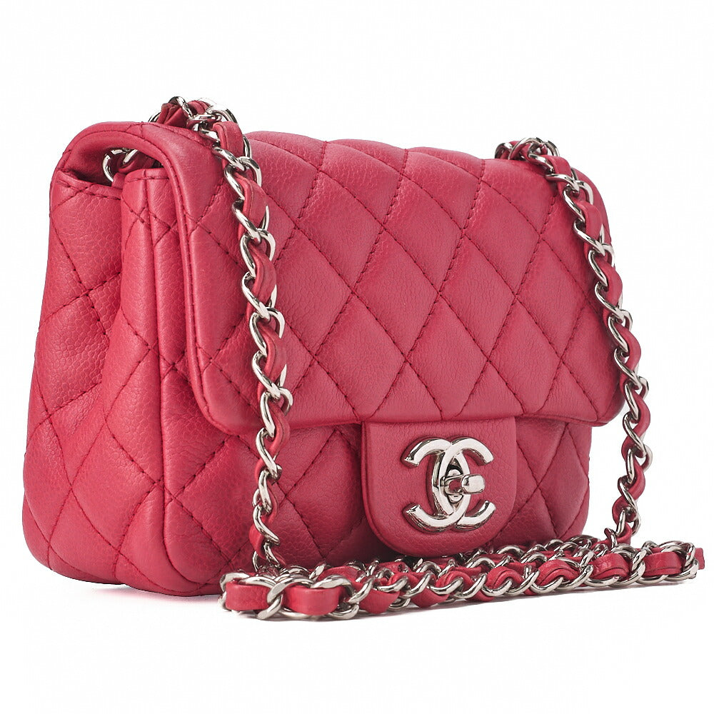CHANEL Chain Shoulder Bag Mini Matelasse 17cm Caviar Skin Pink Silver-Tone Hardware, Pre-Owned