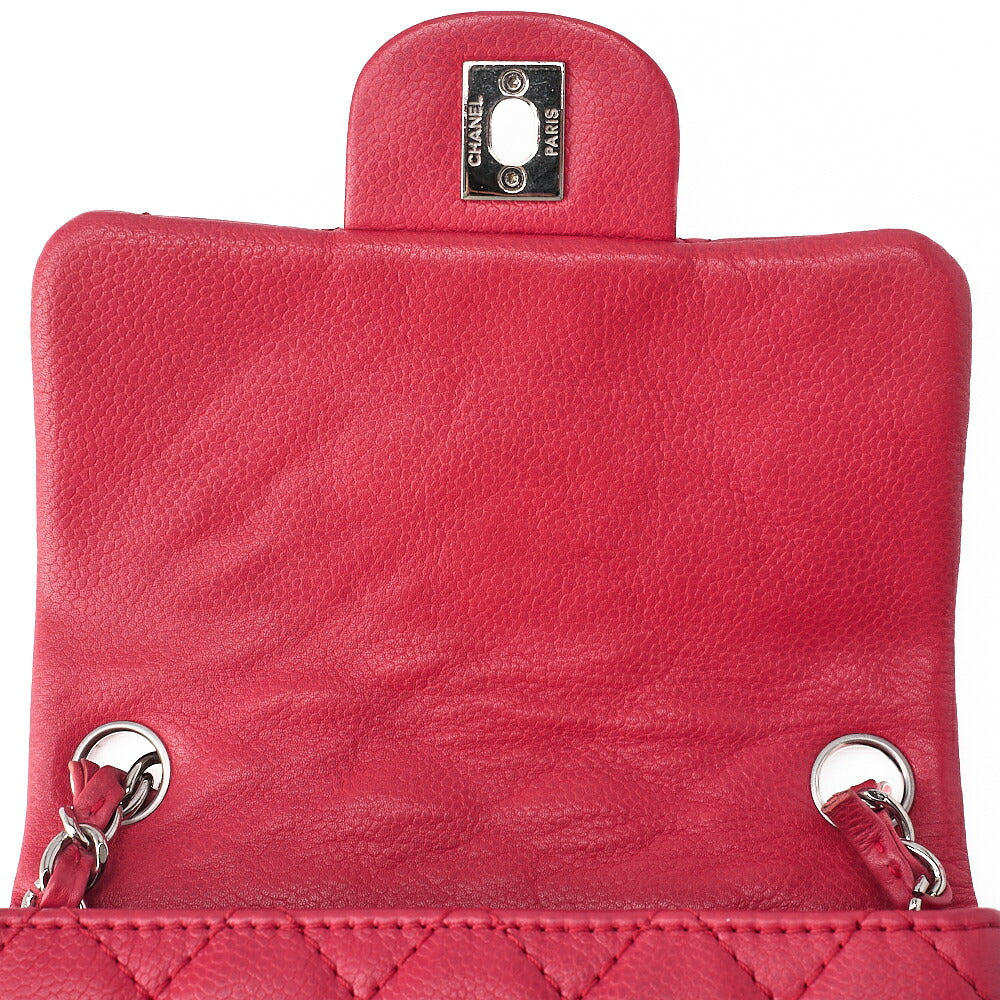 CHANEL Chain Shoulder Bag Mini Matelasse 17cm Caviar Skin Pink Silver-Tone Hardware, Pre-Owned