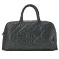 CHANEL Handbag Boston Bag Caviar Skin Matlasse Coco Mark Black Gold-Tone Hardware, Pre-Owned