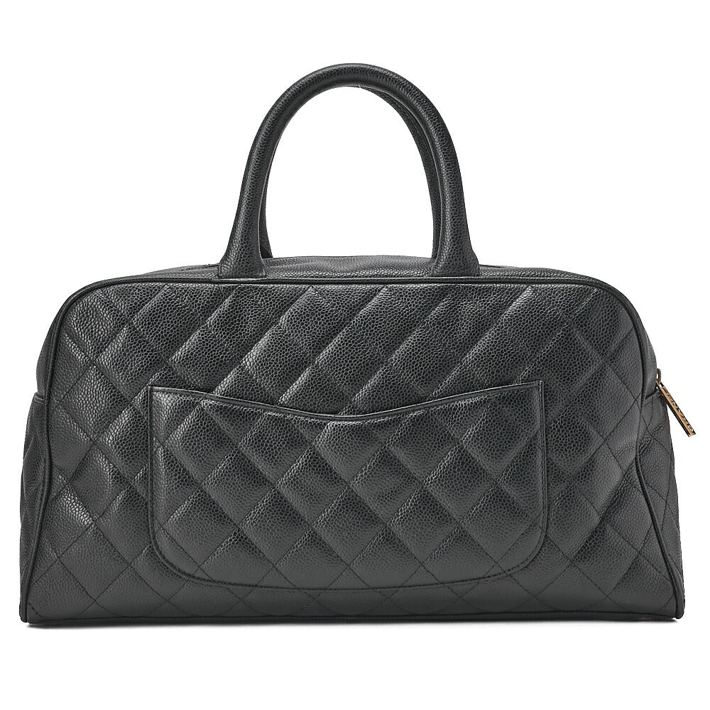 CHANEL Handbag Boston Bag Caviar Skin Matlasse Coco Mark Black Gold-Tone Hardware, Pre-Owned