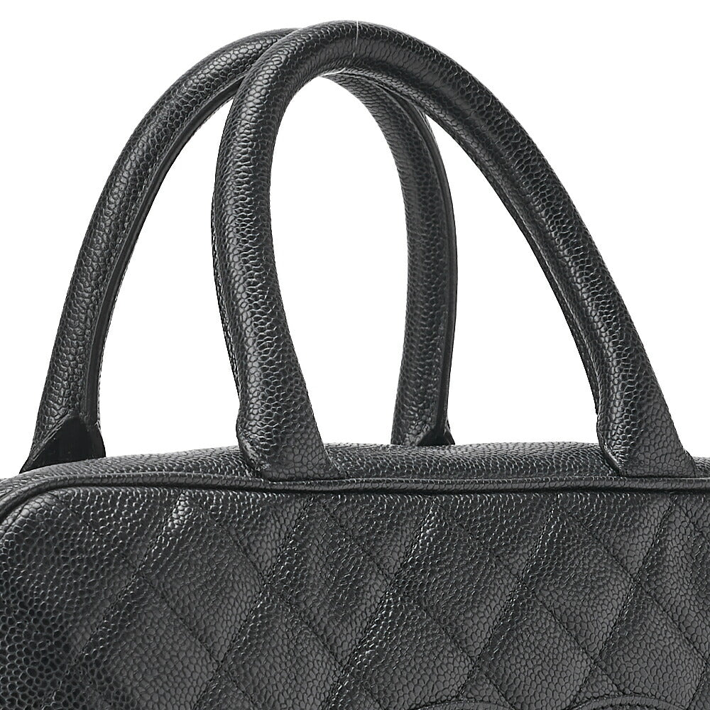 CHANEL Handbag Boston Bag Caviar Skin Matlasse Coco Mark Black Gold-Tone Hardware, Pre-Owned