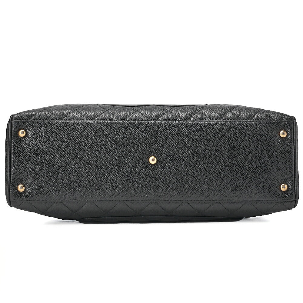 CHANEL Handbag Boston Bag Caviar Skin Matlasse Coco Mark Black Gold-Tone Hardware, Pre-Owned