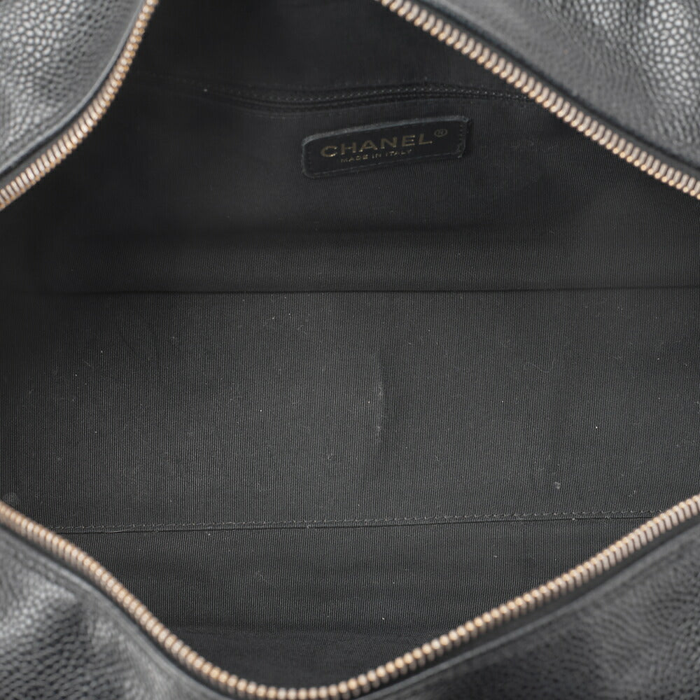 CHANEL Handbag Boston Bag Caviar Skin Matlasse Coco Mark Black Gold-Tone Hardware, Pre-Owned