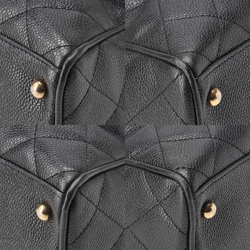 CHANEL Handbag Boston Bag Caviar Skin Matlasse Coco Mark Black Gold-Tone Hardware, Pre-Owned