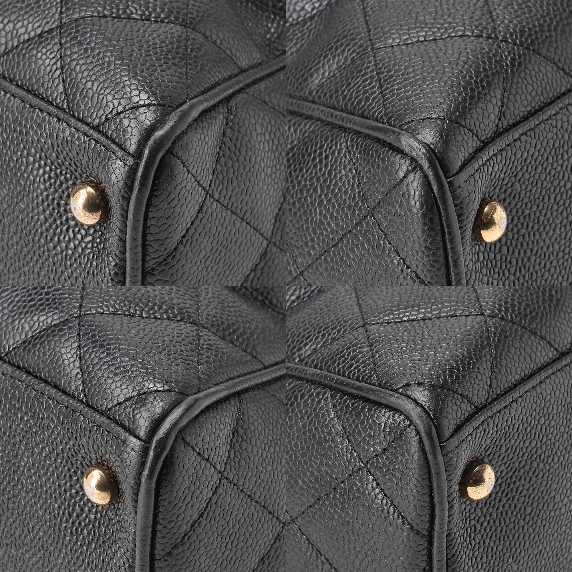 CHANEL Handbag Boston Bag Caviar Skin Matlasse Coco Mark Black Gold-Tone Hardware, Pre-Owned