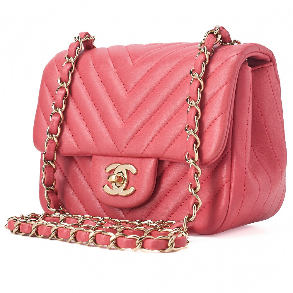 CHANEL Chevron Mini Matelasse 17cm Lambskin Pink Gold-Tone Hardware, Pre-Owned
