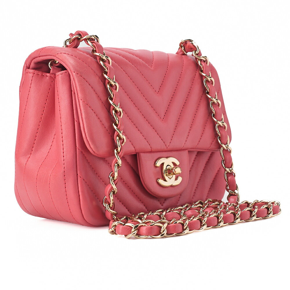CHANEL Chevron Mini Matelasse 17cm Lambskin Pink Gold-Tone Hardware, Pre-Owned
