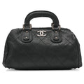 CHANEL Handbag Matlasse Coco Mark Boston Bag Caviar Skin Black Silver-Tone Hardware, Pre-Owned