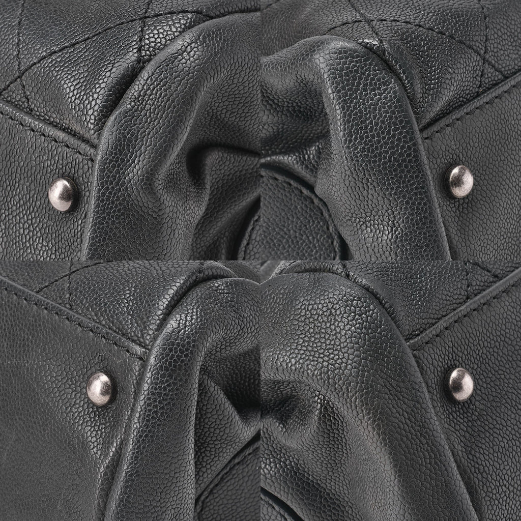 CHANEL Handbag Matlasse Coco Mark Boston Bag Caviar Skin Black Silver-Tone Hardware, Pre-Owned