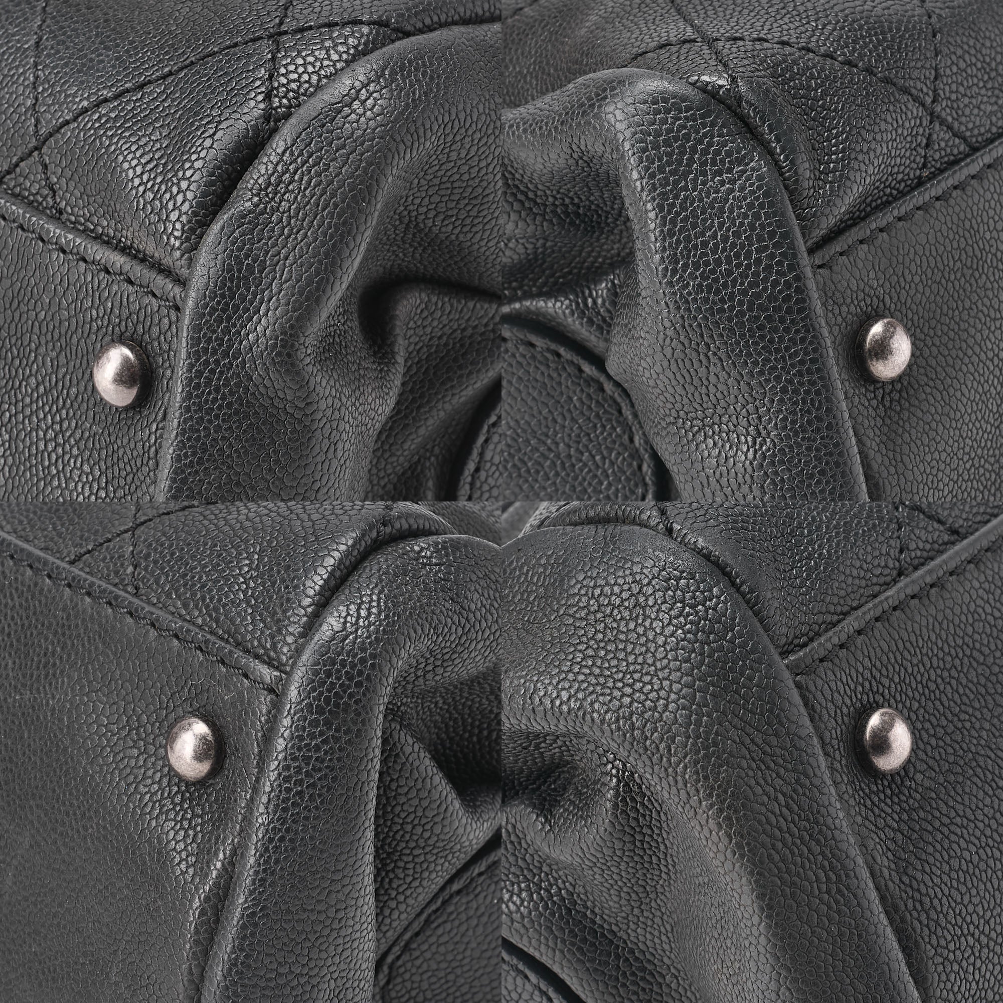 CHANEL Handbag Matlasse Coco Mark Boston Bag Caviar Skin Black Silver-Tone Hardware, Pre-Owned