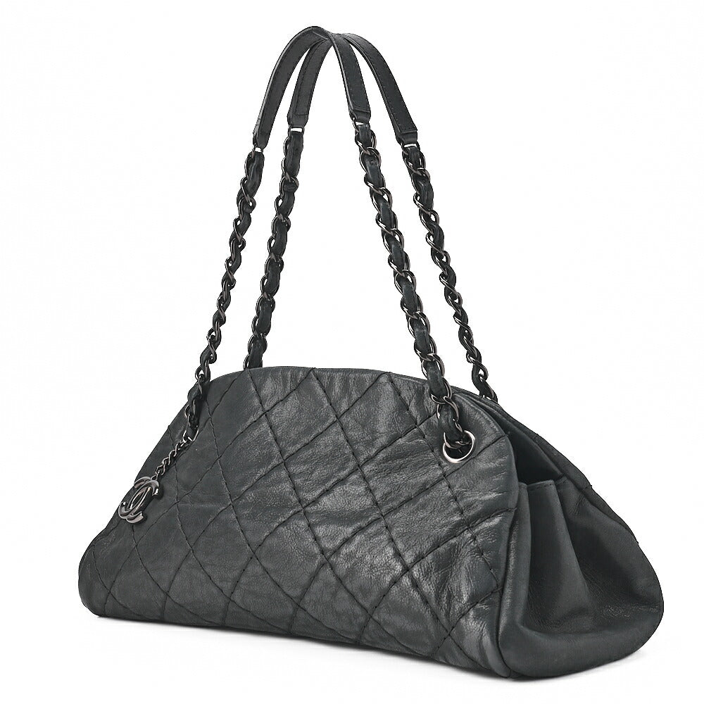 CHANEL Sparkle Leather Mademoiselle Coco Charm Boring Bag Black Black-Tone Hardware, Pre-Owned