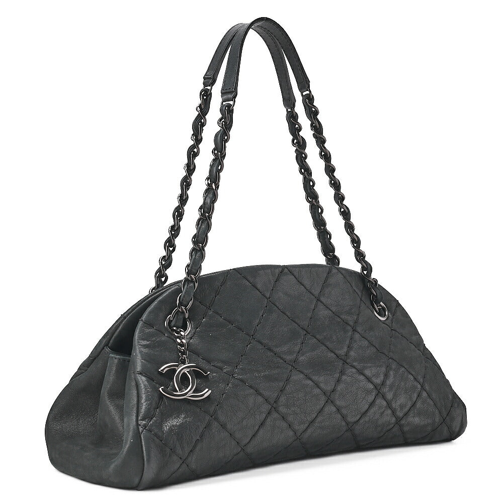 CHANEL Sparkle Leather Mademoiselle Coco Charm Boring Bag Black Black-Tone Hardware, Pre-Owned