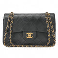 CHANEL Chain Shoulder Bag Matelasse 23cm Double Flap Lambskin Black Gold-Tone Hardware, Pre-Owned