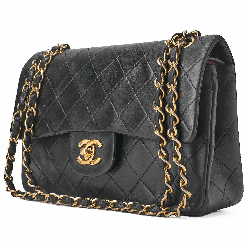 CHANEL Chain Shoulder Bag Matelasse 23cm Double Flap Lambskin Black Gold-Tone Hardware, Pre-Owned