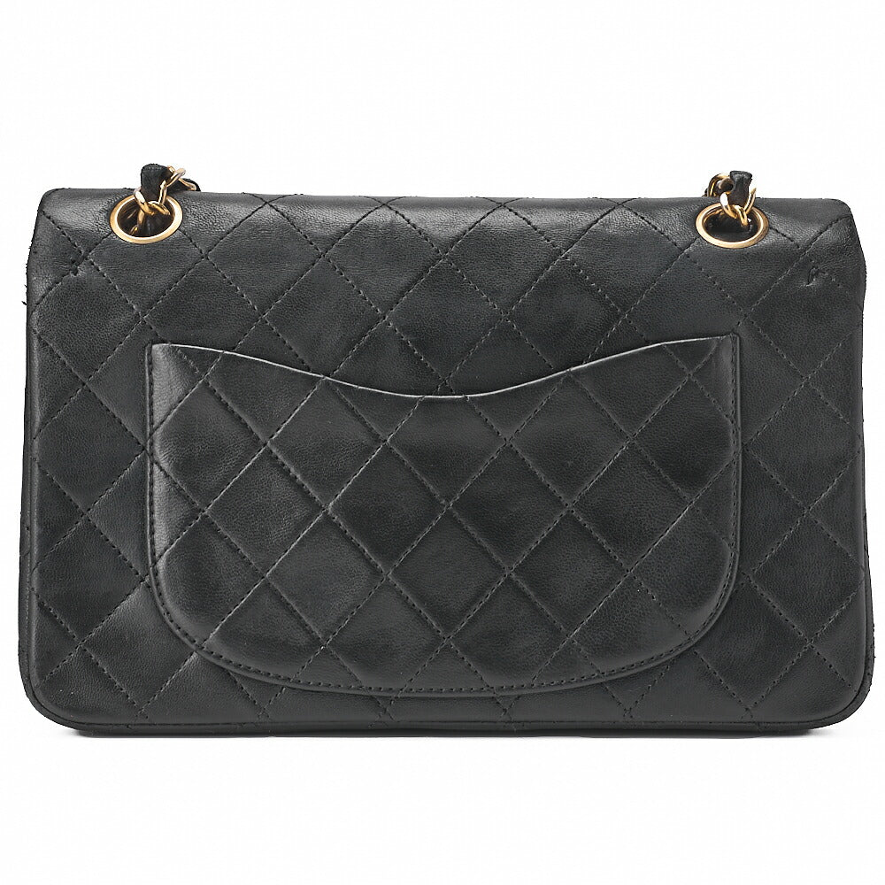 CHANEL Chain Shoulder Bag Matelasse 23cm Double Flap Lambskin Black Gold-Tone Hardware, Pre-Owned
