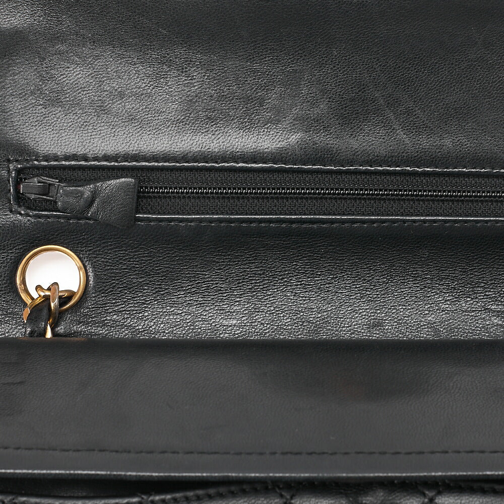 CHANEL Chain Shoulder Bag Matelasse 23cm Double Flap Lambskin Black Gold-Tone Hardware, Pre-Owned