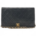 CHANEL Lambskin Matelasse Full Flap 23cm Push Lock Chain Shoulder Black Gold-Tone Hardware, Pre-Owned