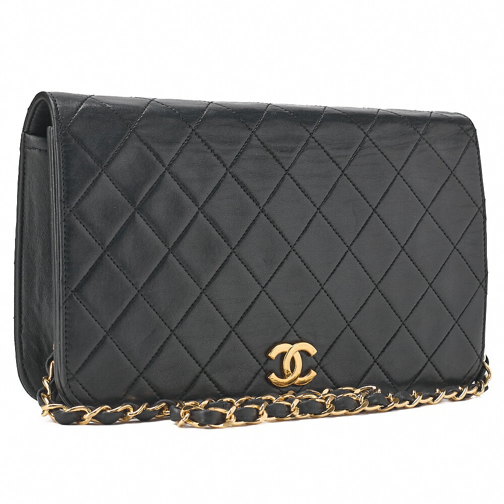 CHANEL Lambskin Matelasse Full Flap 23cm Push Lock Chain Shoulder Black Gold-Tone Hardware, Pre-Owned