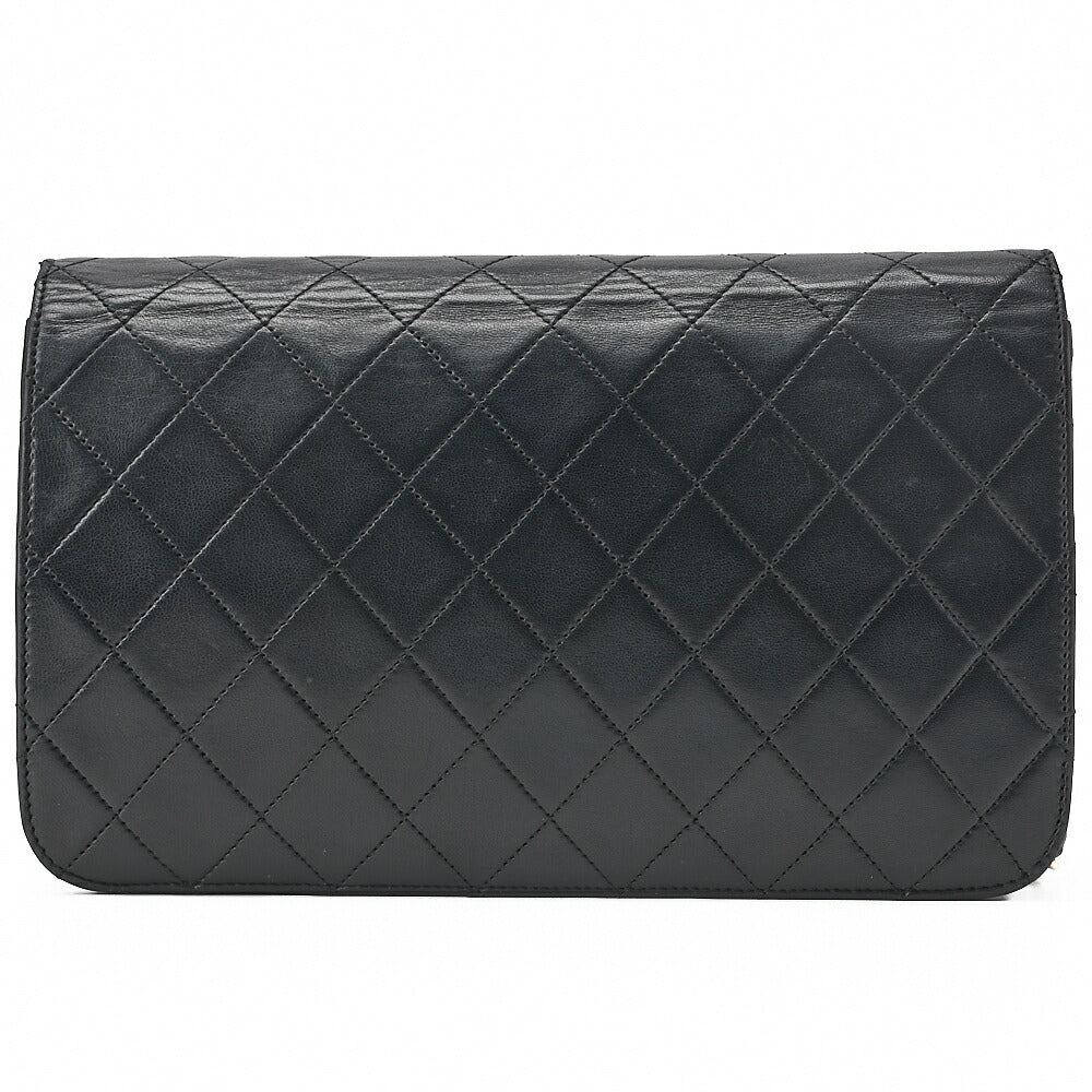 CHANEL Lambskin Matelasse Full Flap 23cm Push Lock Chain Shoulder Black Gold-Tone Hardware, Pre-Owned