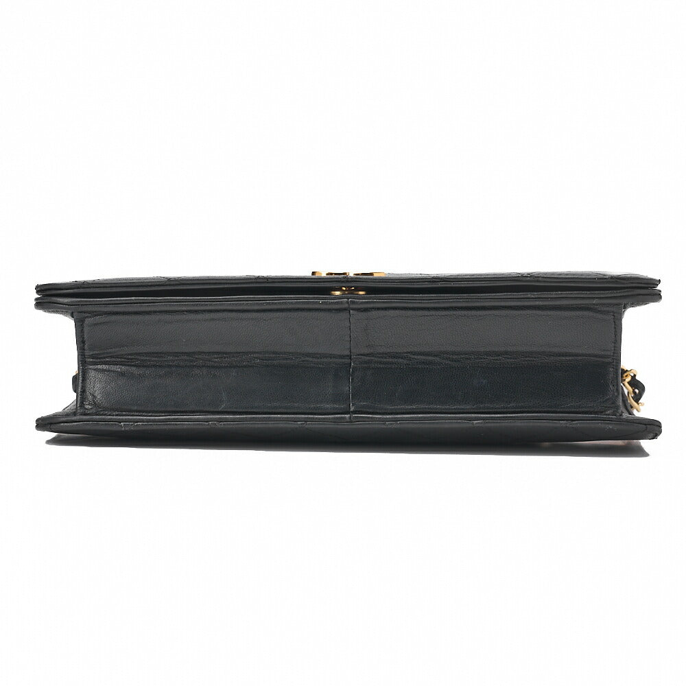 CHANEL Lambskin Matelasse Full Flap 23cm Push Lock Chain Shoulder Black Gold-Tone Hardware, Pre-Owned