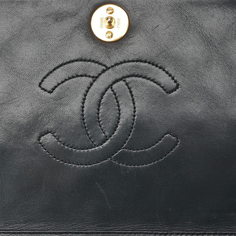 CHANEL Lambskin Matelasse Full Flap 23cm Push Lock Chain Shoulder Black Gold-Tone Hardware, Pre-Owned