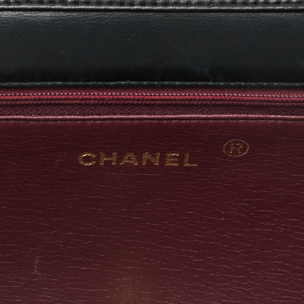 CHANEL Lambskin Matelasse Full Flap 23cm Push Lock Chain Shoulder Black Gold-Tone Hardware, Pre-Owned
