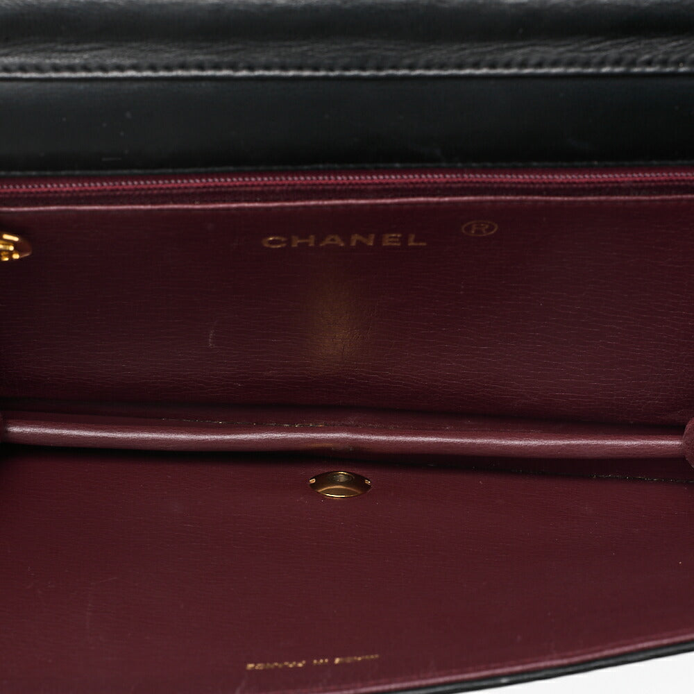 CHANEL Lambskin Matelasse Full Flap 23cm Push Lock Chain Shoulder Black Gold-Tone Hardware, Pre-Owned