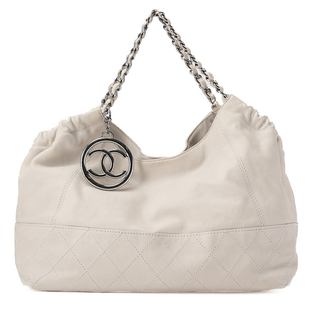 CHANEL Calfskin Coco Cabus GM Circle Coco Charm Chain Shoulder White Silver-Tone Hardware, Pre-Owned