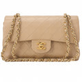 CHANEL Chain Shoulder Bag Matelasse 23cm Double Flap Lambskin Beige Gold -Tone Hardware, Pre-Owned