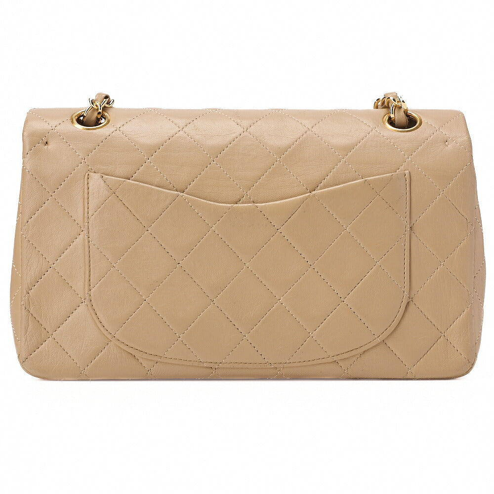 CHANEL Chain Shoulder Bag Matelasse 23cm Double Flap Lambskin Beige Gold -Tone Hardware, Pre-Owned