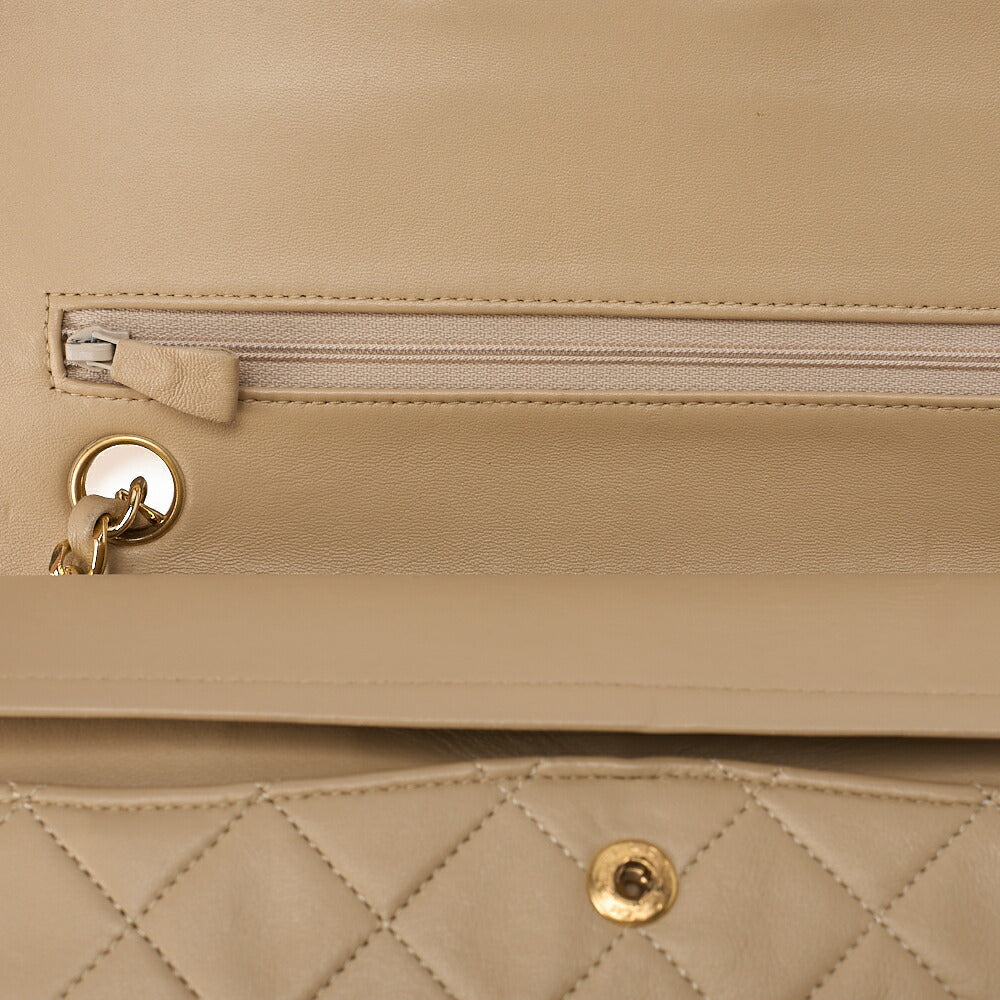 CHANEL Chain Shoulder Bag Matelasse 23cm Double Flap Lambskin Beige Gold -Tone Hardware, Pre-Owned