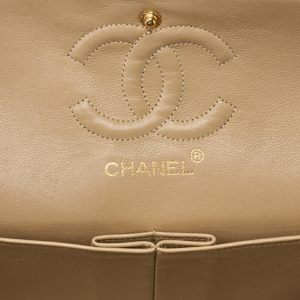 CHANEL Chain Shoulder Bag Matelasse 23cm Double Flap Lambskin Beige Gold -Tone Hardware, Pre-Owned