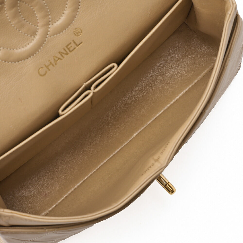 CHANEL Chain Shoulder Bag Matelasse 23cm Double Flap Lambskin Beige Gold -Tone Hardware, Pre-Owned