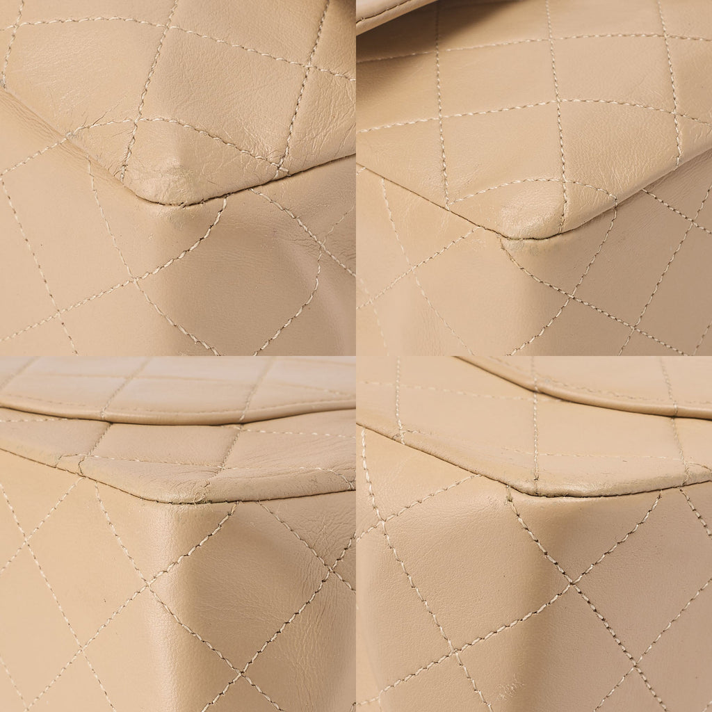 CHANEL Chain Shoulder Bag Matelasse 23cm Double Flap Lambskin Beige Gold -Tone Hardware, Pre-Owned